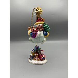 Vintage Christopher Radko Snowman Ornament & Stand, "Chubby Cheer Delight" new